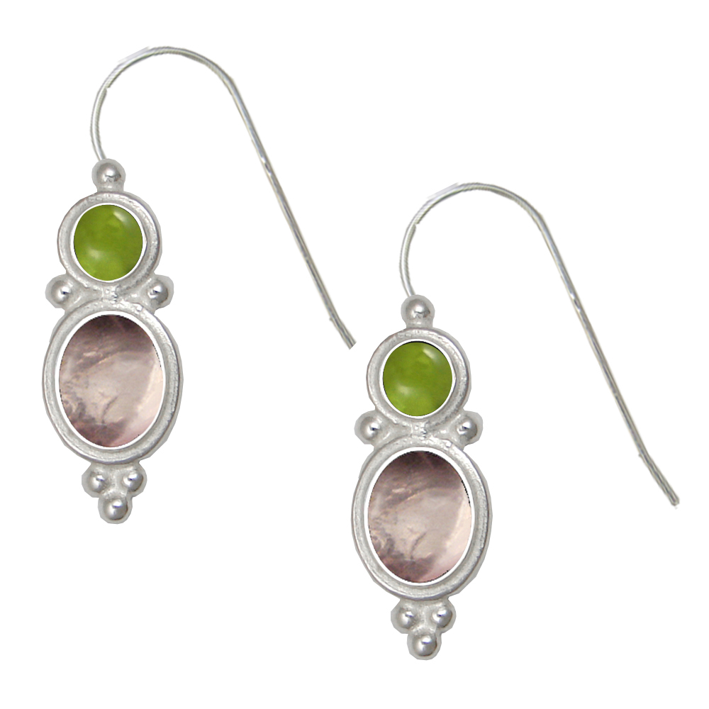 Sterling Silver Drop Dangle Earrings Rose Quartz And Peridot